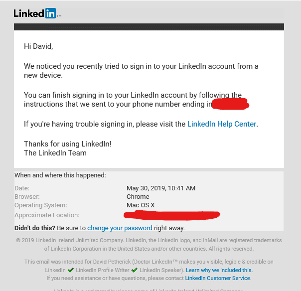 LinkedIn Security Email as part of Two-step verification